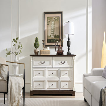 8 Drawer Dresser Chest with Wooden Base, Wooden Rustic Rustic Chest of Drawers, Storage Dresser