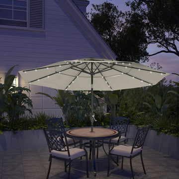3-Tier Patio Umbrella with Led Lights 11ft Outdoor Patio Table Umbrella Large Umbrella Pool Umbrella For Deck, Pool, Garden, Patio,Tan