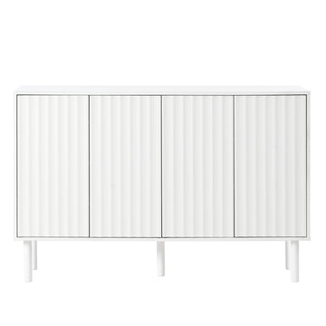 Clihome Minimalist Shoe Cabinet with 5 Solid Wood Legs, Cream Style Sideboard Buffet Cabinet with Fluted Doors, Large 4-Door Storage Cabinet with Adjustable Shelves for Living Room, White, 55.1*13.7