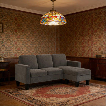 L-Shaped Conversation Sofa Corduroy Sectional Couch Sofa, Dark Gray