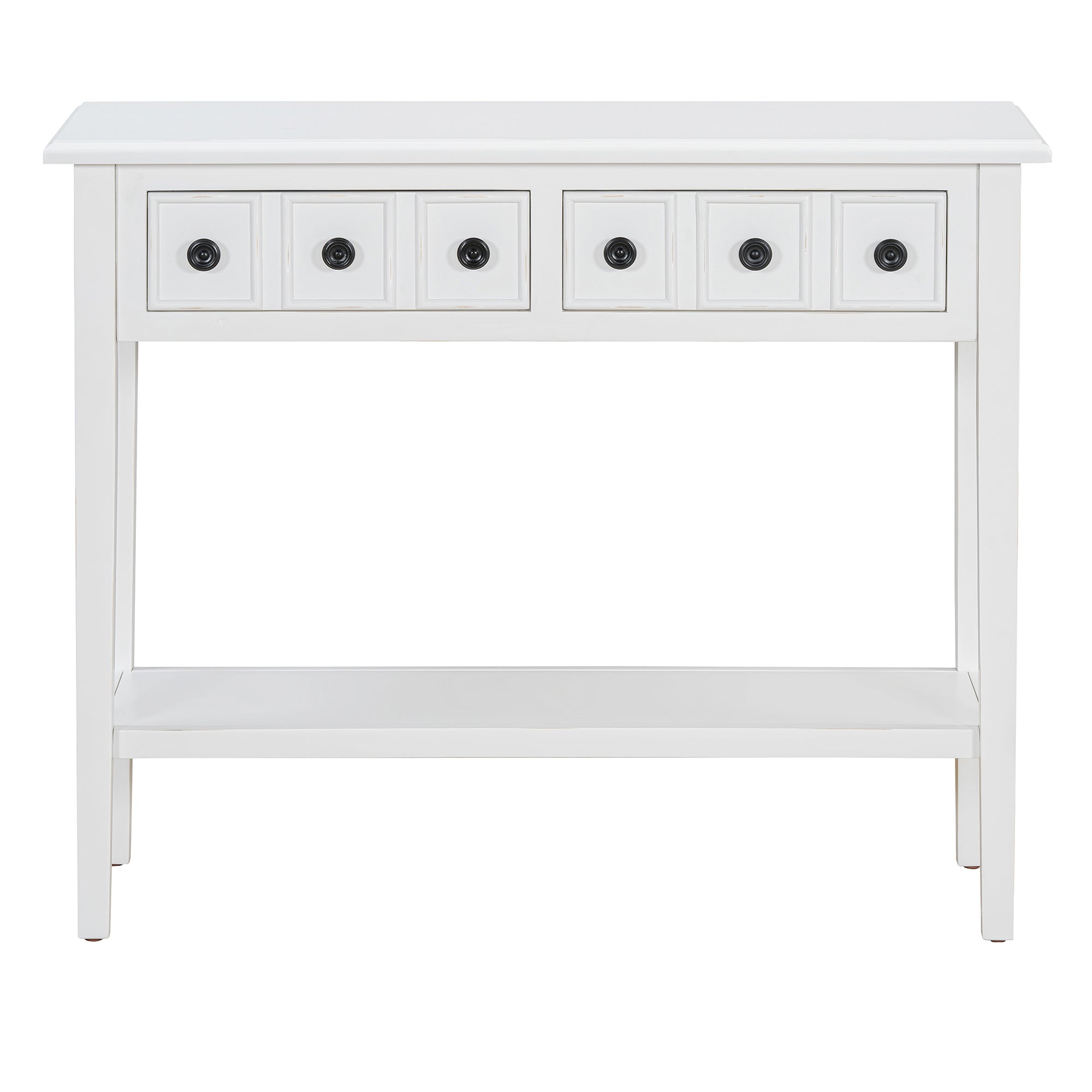Clihome Entryway Table with 2 Drawers, Rustic Console Table with Open Shelf and Rubber Wood Legs for Entryways, Living Rooms, and Hallways (White)
