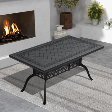 Clihome Cast Aluminum Patio Dining Table With Black Frame and Carved Texture on the Tabletop