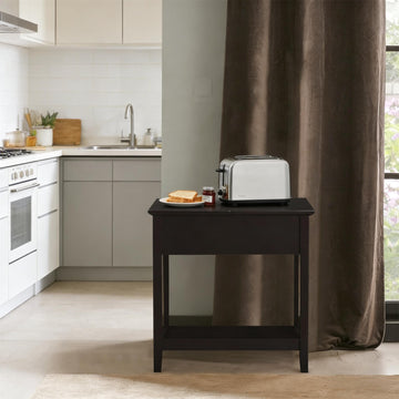 Narrow Side Table with Storage Dark Coffee End Table with Cabinet & Shelf, Side Table