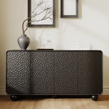 59inches Modern Sideboard Buffet, Curved Credenza with Honeycomb?Textured Doors for Living Dining Room