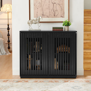 Modern Sideboard Cabinet with 2 Outlet Holes, Buffet Cabinet with Storage, Black Storage Cabinet