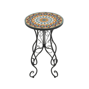 Round Ceramic Outdoor Side Table,Colorful+Black