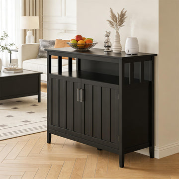 Black Buffet Storage Cabinet with Open Shelf Multi-Purpose Console Table for Coffee Bar