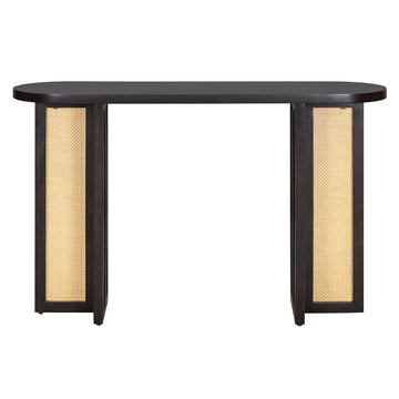 Clihome Farmhouse Rattan Console Table Entryway Table, Narrow Console Table with Storage, Hallway Table for Living Room, Entrance (Espresso)