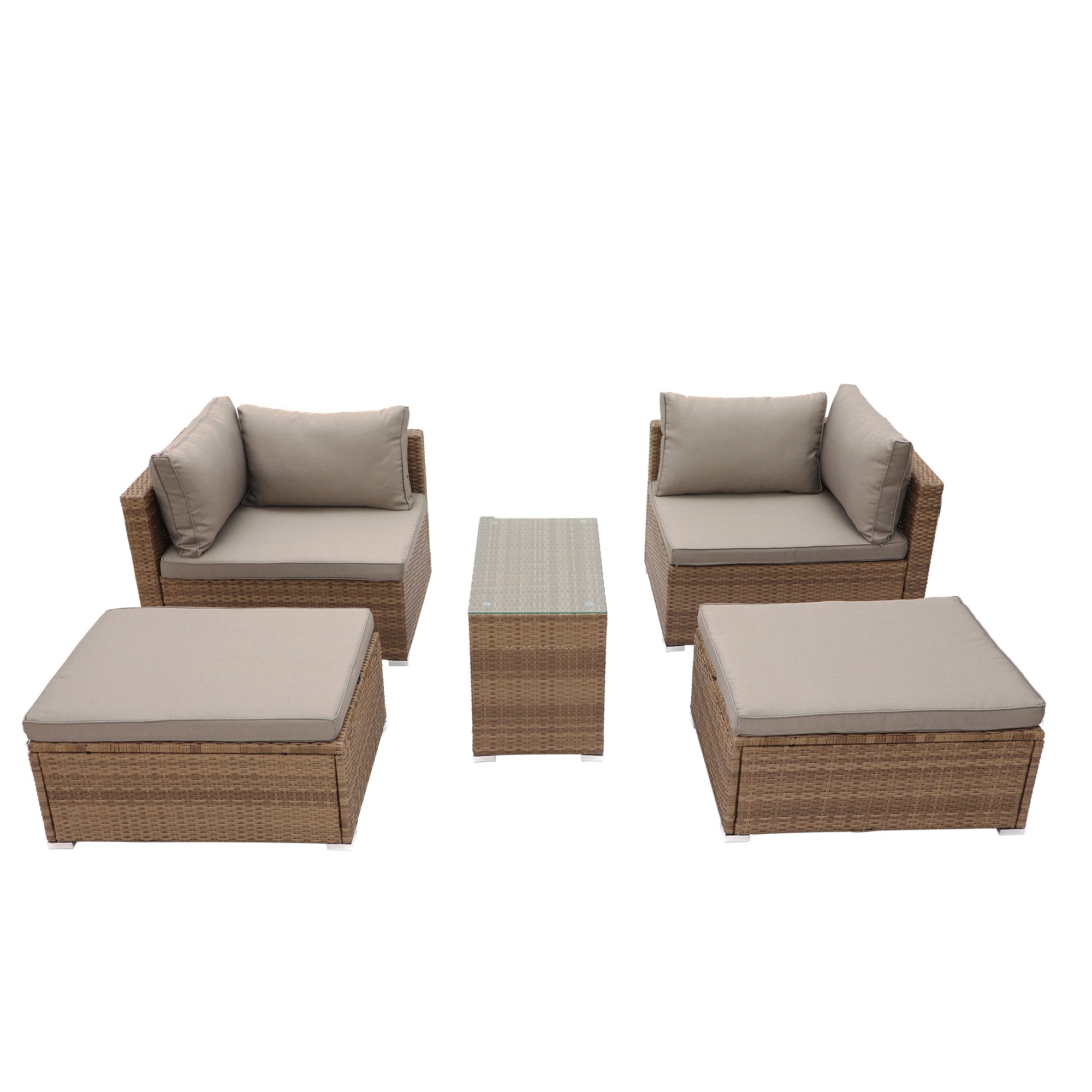 5-Piece Rattan PE Wicker Patio Conversation Set with Cushions