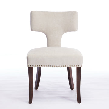 Mid Century Modern Dining Chairs Set of 2, Farmhouse Linen Fabric Upholstered Accent Chair Curved Backrest with Copper Nails around,Kitchen Chairs with Hardwood Frame