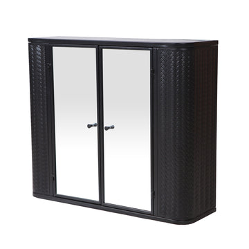 Black Wall-Mounted Bathroom Cabinet with Mirror, 2 Mirrored Doors & Open Shelf, Farmhouse Metal Frame Storage Cabinet with Open Compartment for Vanity, Toilet & Over-the-Sink