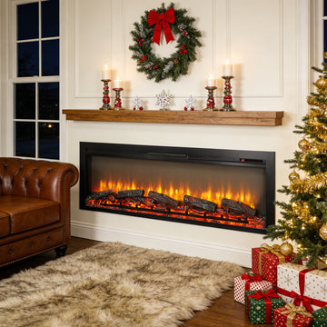 54 inch in wall recessed electric fireplace with remote and multi color flame and emberbed