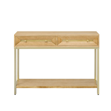 Clihome Entryway Table, Console Table with Two Drawers, Retro Hallway Table with Striking Geometric Design for Entryway and Living Room (Natural)