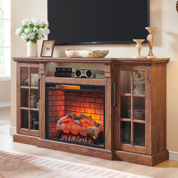 65inches Fireplace TV Stand for TVs up to 75inches,with 28inches Electric Fireplace and LED Light