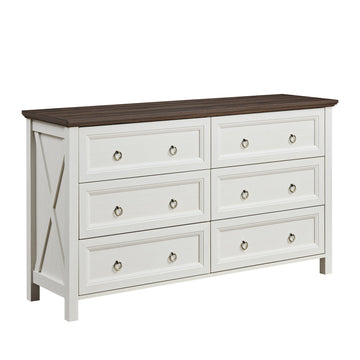 Farmhouse 6 Drawers Dresser Wood Rustic Wide Chest of Drawers, Storage Dressers Organizer