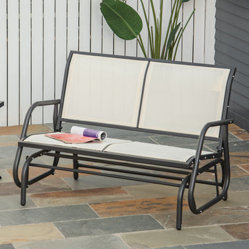 2-Person Outdoor Glider Bench, Patio Double Swing Rocking Chair Loveseat w/ Powder Coated Steel Frame, Beige