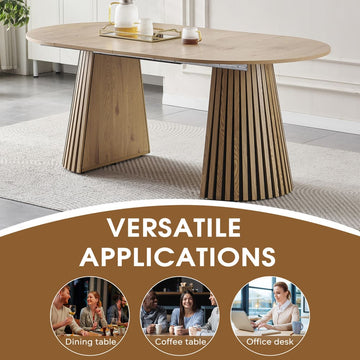 Wooden Dining Table, Flexible and Extendable, Multi-functional and Space-saving, Fashionable Oval Design and Slatted Table Legs, Tea Table or Office Desk