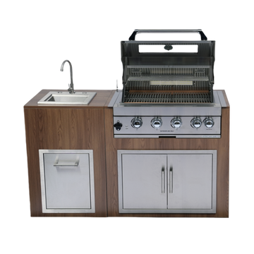 Built-in Outdoor Kitchen 32 inch LPG Gas Grill 60000 BTU Stainless Steel Four burners Grill with Infrared Rear Bunrer and Door and Drawer Combo and Drop in Stainless Steel 304# Sink