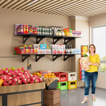 24*48 Inch Wall Mounted Wall Shelf for Garage Heavy Duty Wall Shelf, Supermarket Storage Shelf, Black, 2-Pack