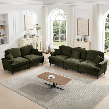 Classic 2 Piece Modular Couch Living Room Sofa Set with Flared Arms and Removable Ruffles Pleats Skirts and Spindle Legs, 3 Seater Sofa + 2-Seat Loveseat Sofa Sets for Living Room,Green