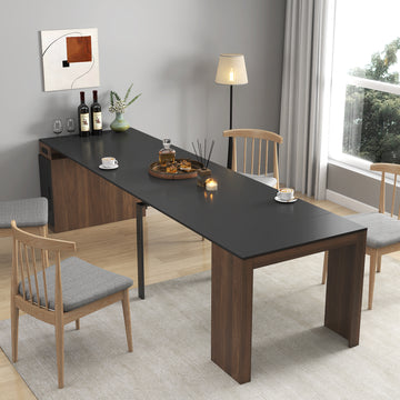Modern Multifunctional Extendable Dining Table with Outlet, Space Saving Expanding Table with Storage for Party, Weddings, Meetings, Celebrations