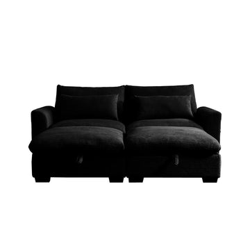 Corduroy Two-Seater Sofa with 2 Storage Footrest,2 Seater Sectional deep seat sofa,Comfy Couches for Living Room
