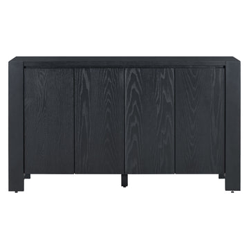 Clihome Buffet Cabinet with Storage, 4-Door Retro Wood Sideboard with Distressed Finish and Adjustable Shelves for Dining Room, Kitchen, and Living Room (Black)