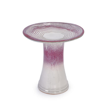 17'' Ceramic Bird Bath for Outside, Elegant Tall Outdoor Bird Bath,for Outdoors with floral Pattern, White&Pink