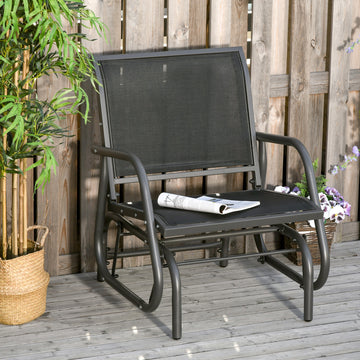 Porch Glider, Metal Frame Swing Glider Chair with Mesh Fabric, Curved Armrests,Steel Frame,Black
