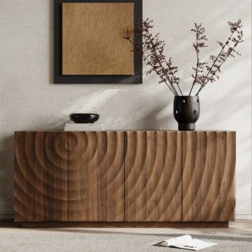 Modern 4?Door Buffet Sideboard, 3D Wave Textured Accent Storage Cabinet for Kitchen Living Room