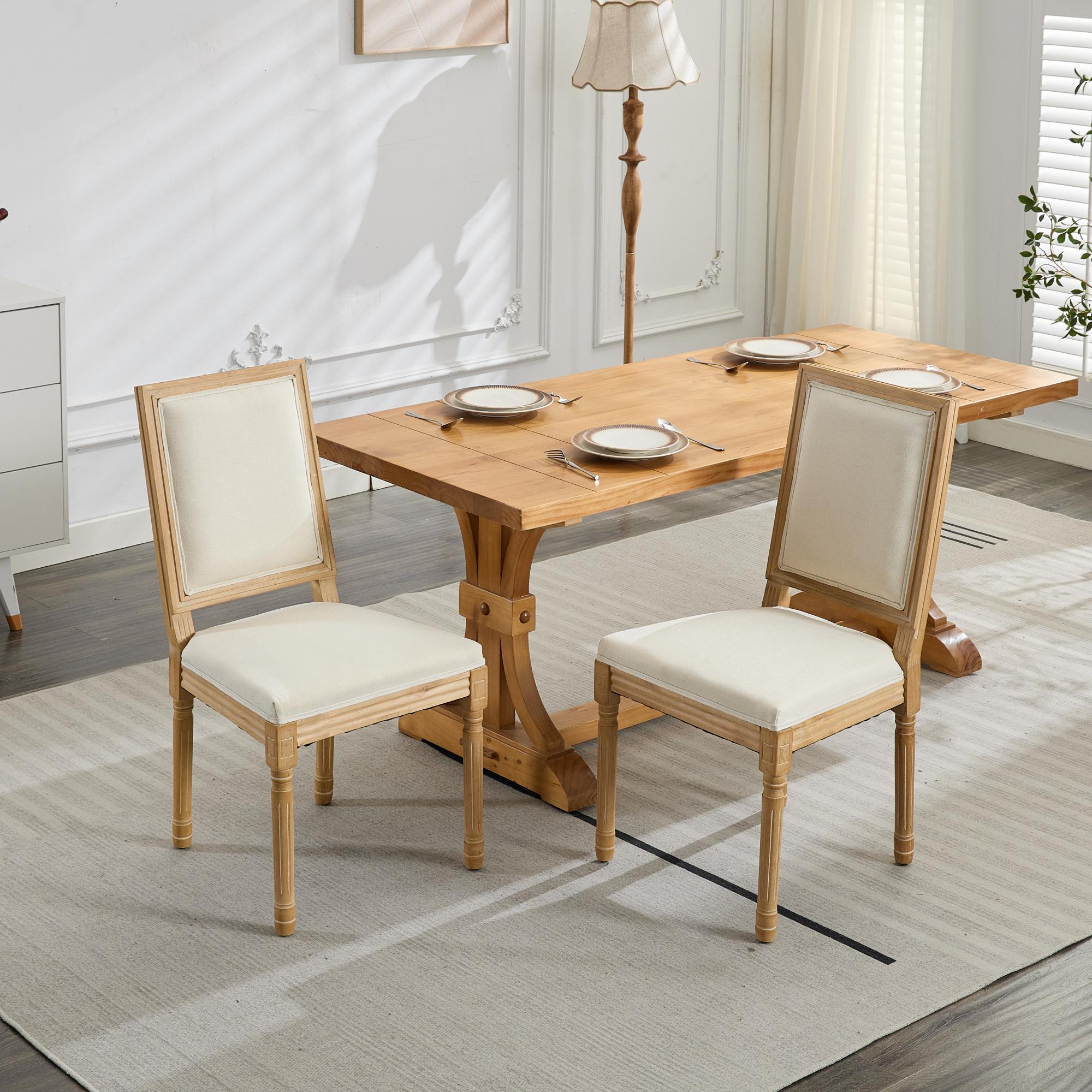 French Decor Chairs Set of 2, Louis Dining Chairs with Square Backrest and Exquisitely Carved Solid Wood Frame for Living Room, Kitchen, Restaurant