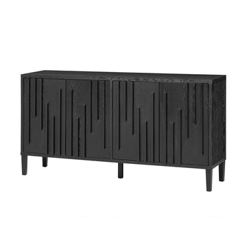 59.8" 4-Door Sideboard,Hidden Handle,Distinctive Solid Ash Veneer Buffet with Storage, Farmhouse Sideboard TV Stand for Living Room, Hallway, Dining, Wood Office Credenza