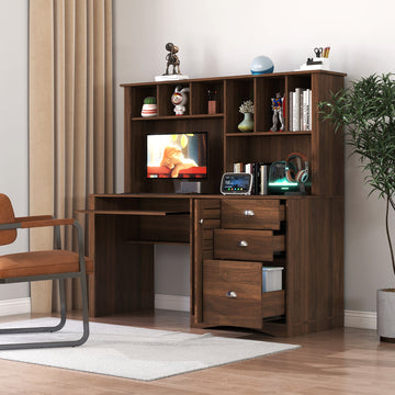 Home Office Computer Desk with Hutch, Antiqued White finish