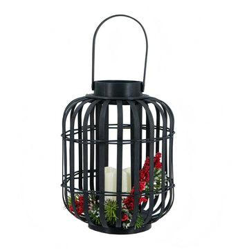 8.9x8.9x11.4''-Black-Bamboo-Lantern-with-White-LED-Candle