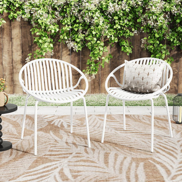 Patio Dining Chairs Stackable Chairs with Breathable Design Modern Simple Art Style (Set of 2),Metal Legs+Plastic backrest
