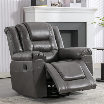 360°Swivel and Rocking Home Theater Recliner Manual Recliner Chair with Wide Armrest for Living Room,Bedroom, Grey/Black