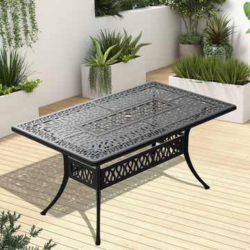 Clihome Cast Aluminum Patio Dining Table With Black Frame and Umbrella Hole