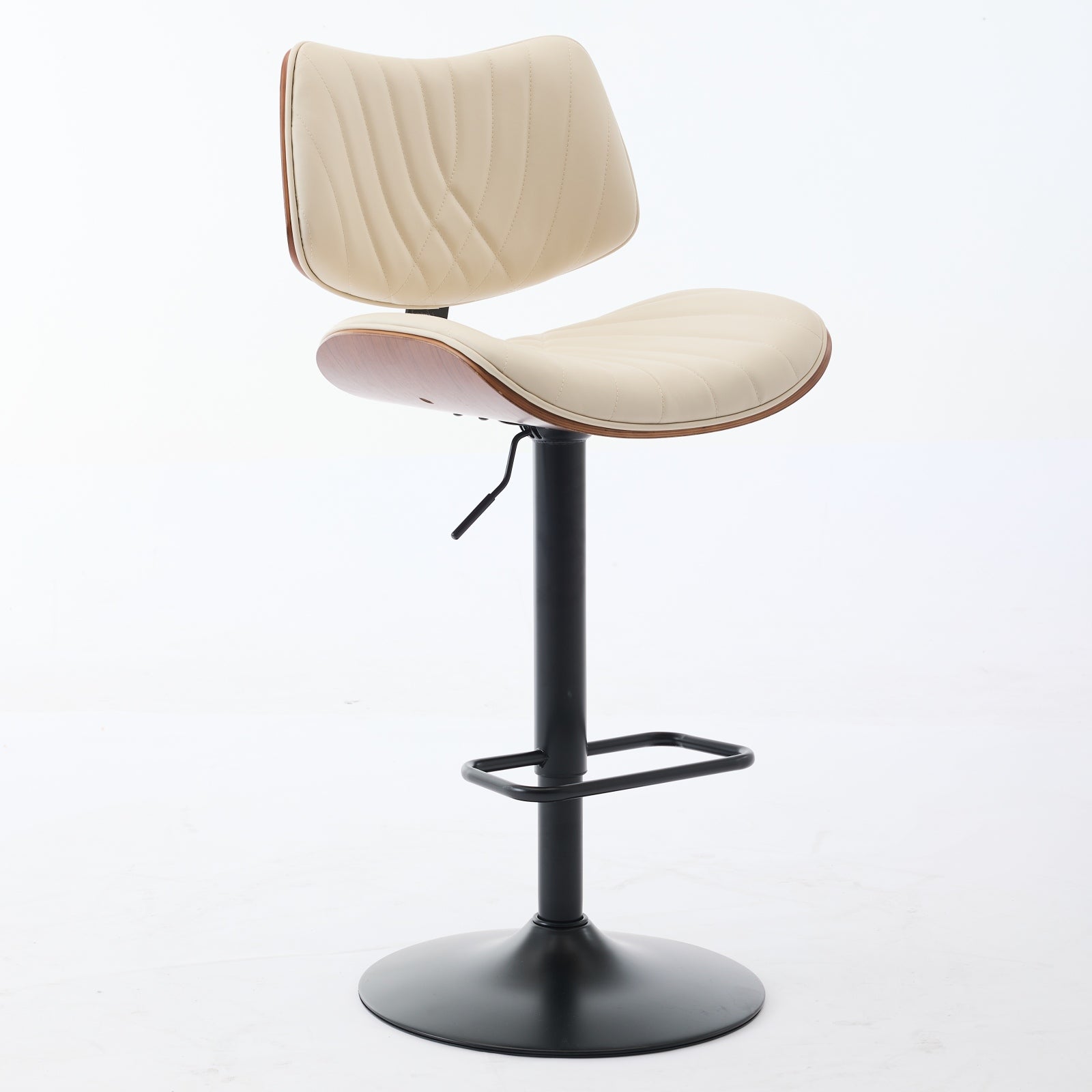 Walnut Bentwood Bar Stools Mid Century Modern Adjustable Counter Height Black Leather Upholstered 360°Swivel Bar Chairs for Kitchen Island/Dining Room/Cafe