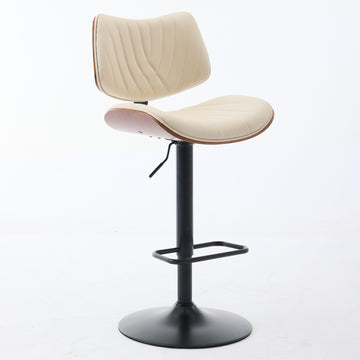 Walnut Bentwood Bar Stools Mid Century Modern Adjustable Counter Height Black Leather Upholstered 360°Swivel Bar Chairs for Kitchen Island/Dining Room/Cafe