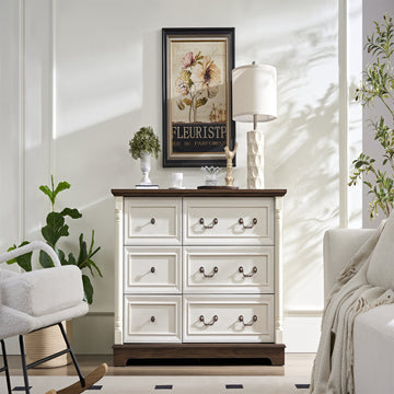 Retro 6 Drawer Dresser Chest with Base Wooden Rustic Chest of Drawers, Storage Dresser Organizer