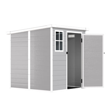 6x6 FT Storage Shed, Waterproof Resin Outdoor Storage Shed with Floor & Window & Lockable Doors and Vents, Tool Shed for Bike, Garden, Backyard,Lawn, All Weather Use, Light Grey