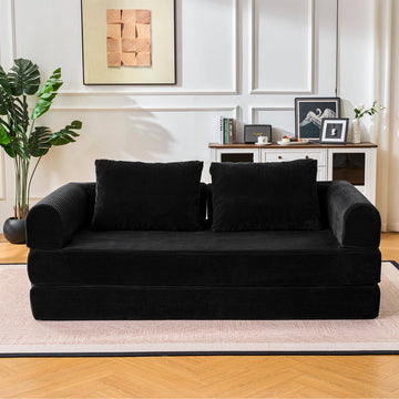 Clihome Loveseat Sofa Convertible Sleeper Sofa Bed with Pillow, Black Mattress Couch