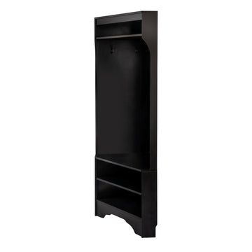 Clihome Minimalist Corner Hall Tree with Shoe Bench, Versatile Entryway Coat Rack with 4 Hooks, Corner Cabinet with Adjustable Shelf for Hallway, Living Room, Black, 29.5''W*71.6''H