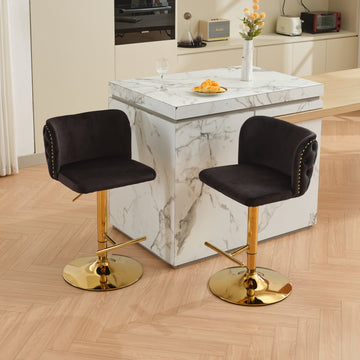 Swivel Barstools Adjusatble Seat Height With Chrome Base, Modern PU Upholstered Bar Stools with the whole Back Tufted, for Home Pub and Kitchen Island,Blue, Set of 2