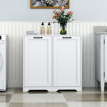 Laundry Cabinet with Doors and shelf, Tilt-Out Laundry Hamper, Freestanding Style, Adjustable Shelf, White