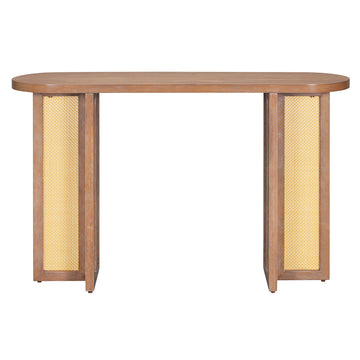 Clihome Farmhouse Rattan Console Table Entryway Table, Narrow Console Table with Storage, Hallway Table for Living Room, Entrance (Natural Wood Wash)