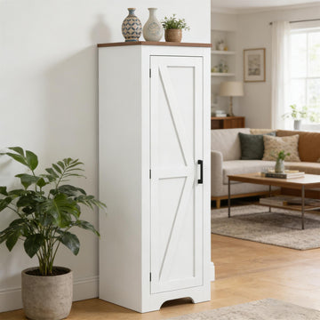 47.2" Freestanding Storage Cabinet Living Room Display Cabinet with Adjustable Shelves, White