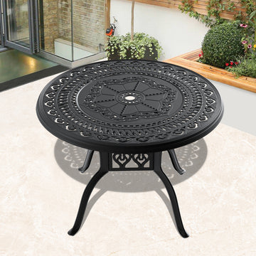 Clihome 39.37-inch Cast Aluminum Patio Dining Table With Black Frame and Umbrella Hole
