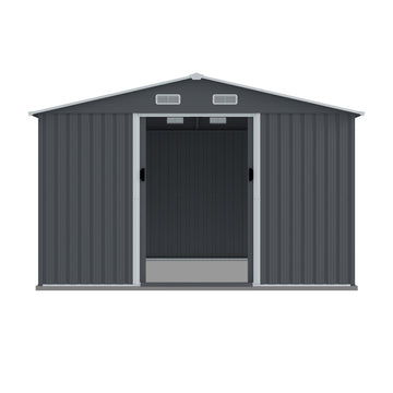8x10-FT-Outdoor-Garden-Metal-Storage-Shed-with-Sliding-Doors-Air-Vent-for-Backyard-Bikes-Tools-Grey