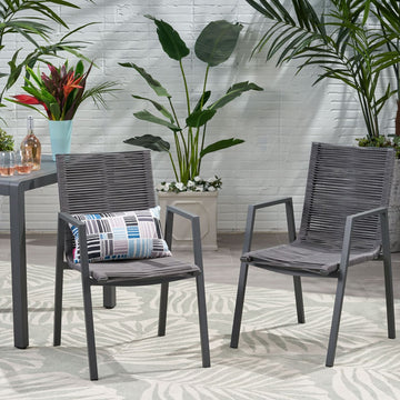 Outdoor Modern Aluminum Dining Chairs with Handwoven Rope Seat (Set of 2) – Weather-Resistant Patio Chairs for Garden & Deck
